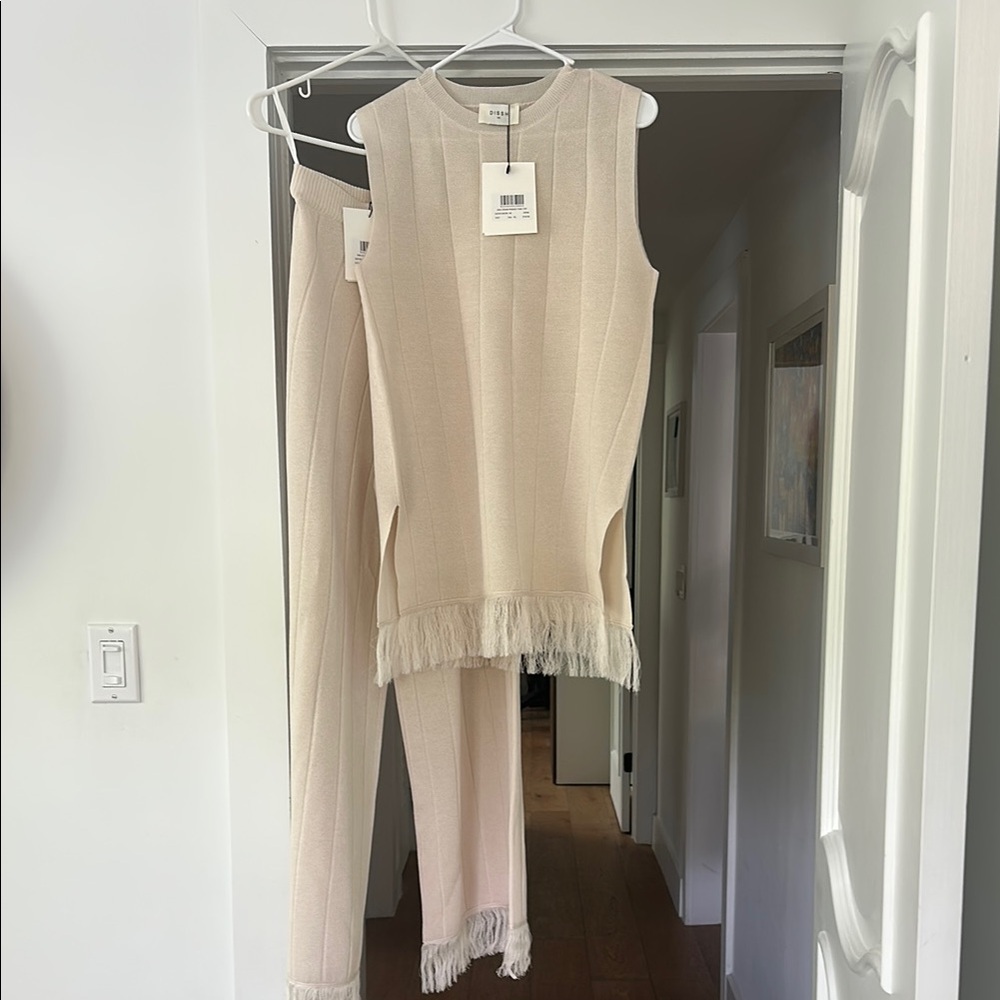 DISSH Cream Sleeveless Knit Jumpsuit with Fringe
